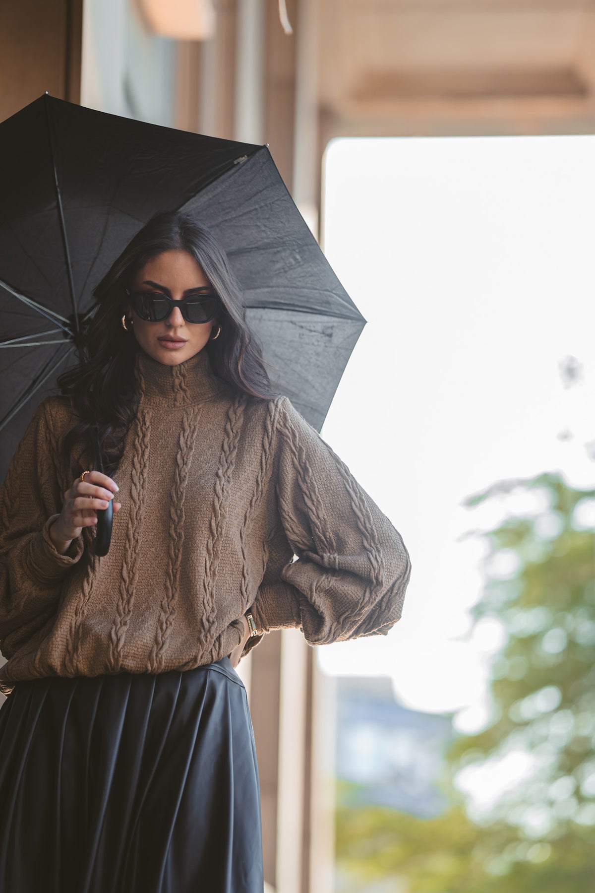 Caramel Sweater & Dark Chocolate Leather Skirt 🖤