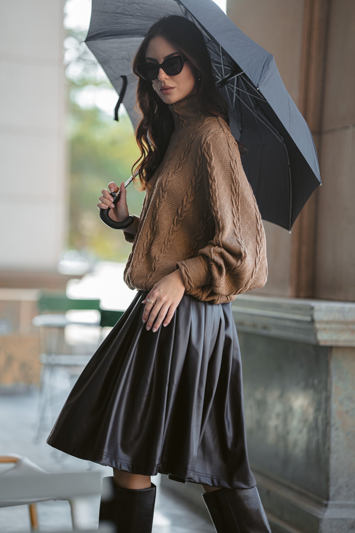 Caramel Sweater & Dark Chocolate Leather Skirt 🖤