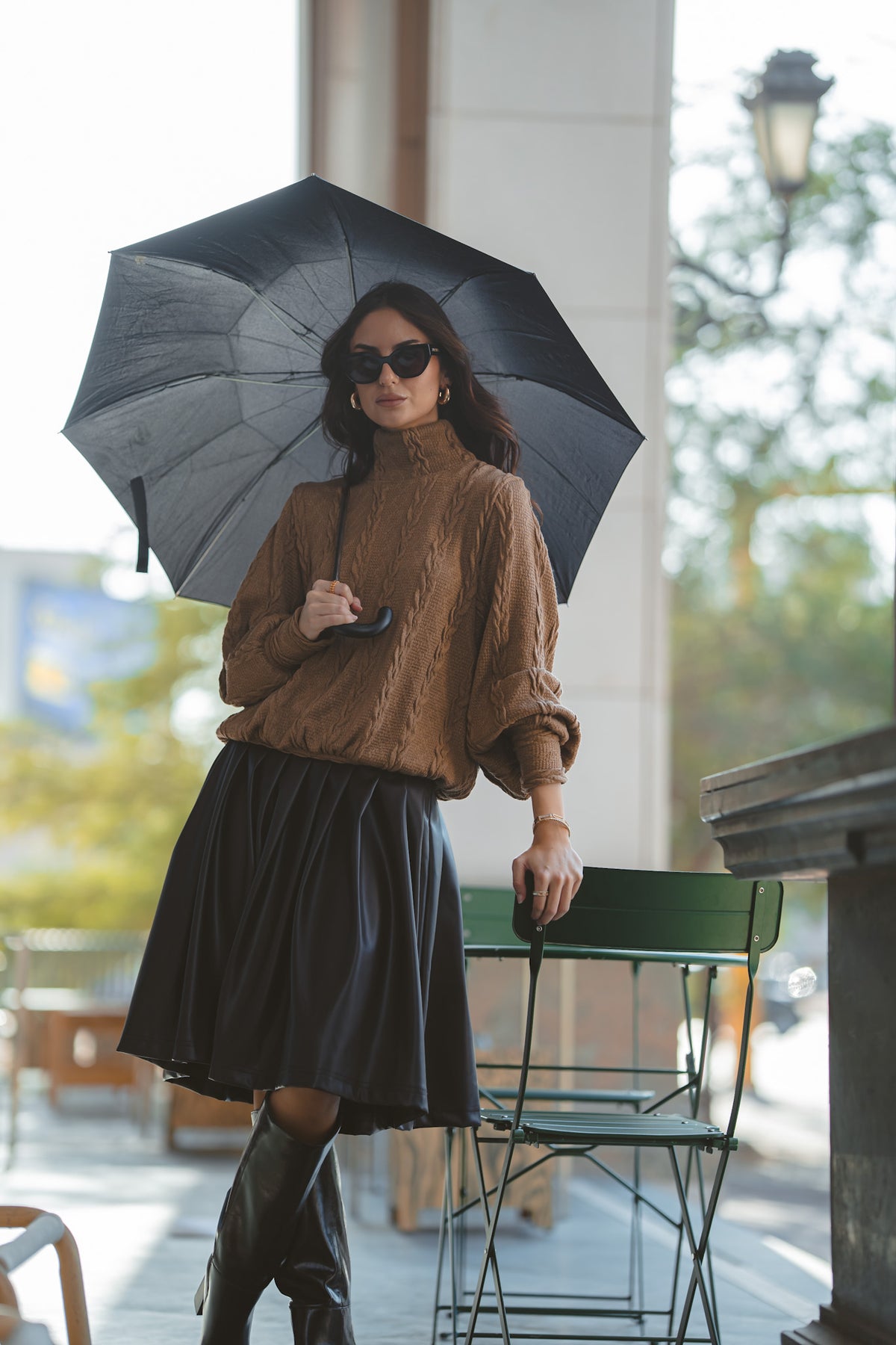 Caramel Sweater & Dark Chocolate Leather Skirt 🖤