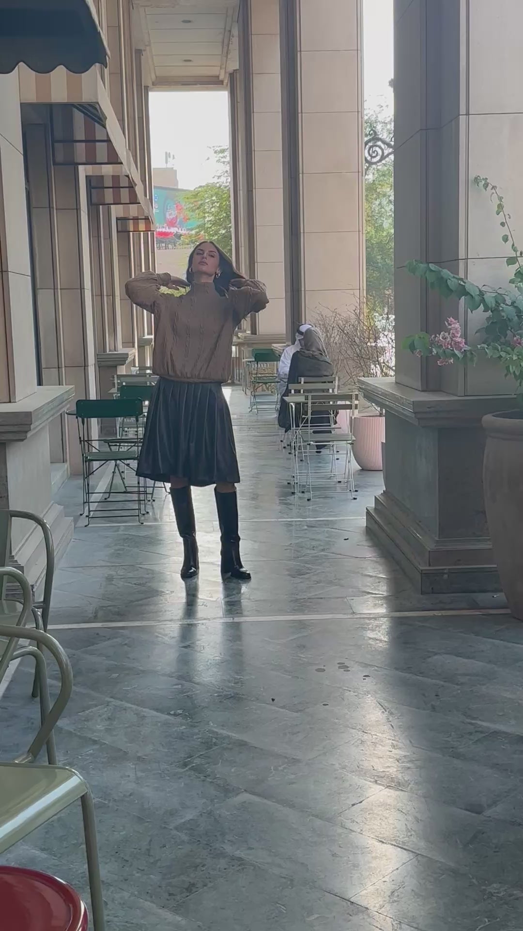 Caramel Sweater & Dark Chocolate Leather Skirt 🖤